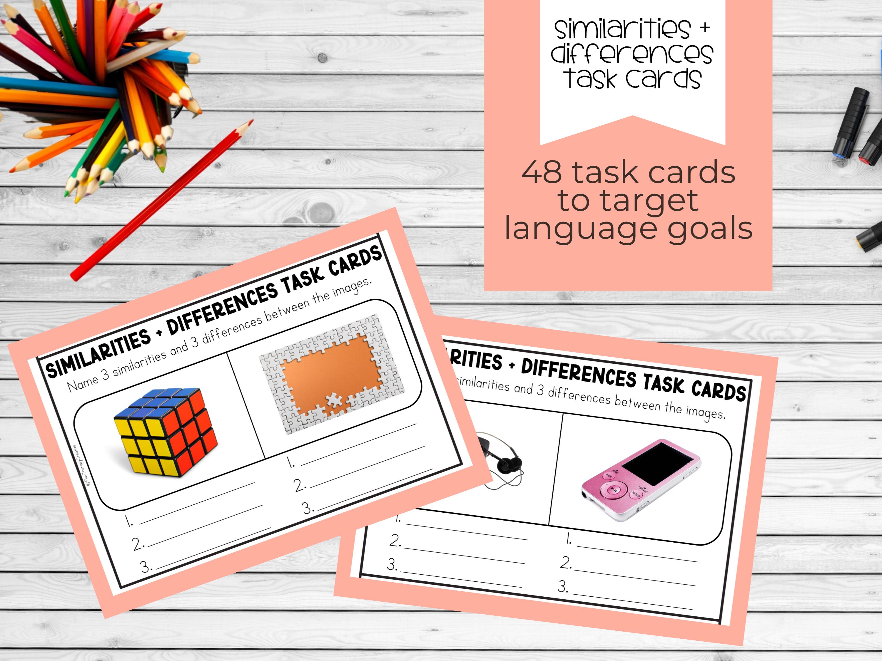 Similarities and Differences Task Cards for Speech Therapy | Compare ...