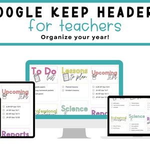 Más de 700 colores brillantes / Encabezados de Google Keep para profesores / Organice sus listas digitales + Notas / Logopedia / Educación especial