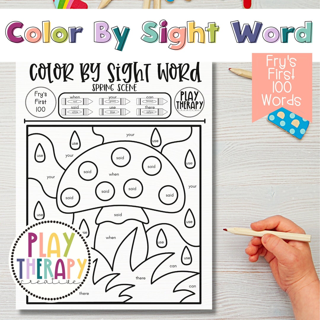 Fry&rsquo;s First 100 Color-by-sight-word Coloring Page Practice Sheets