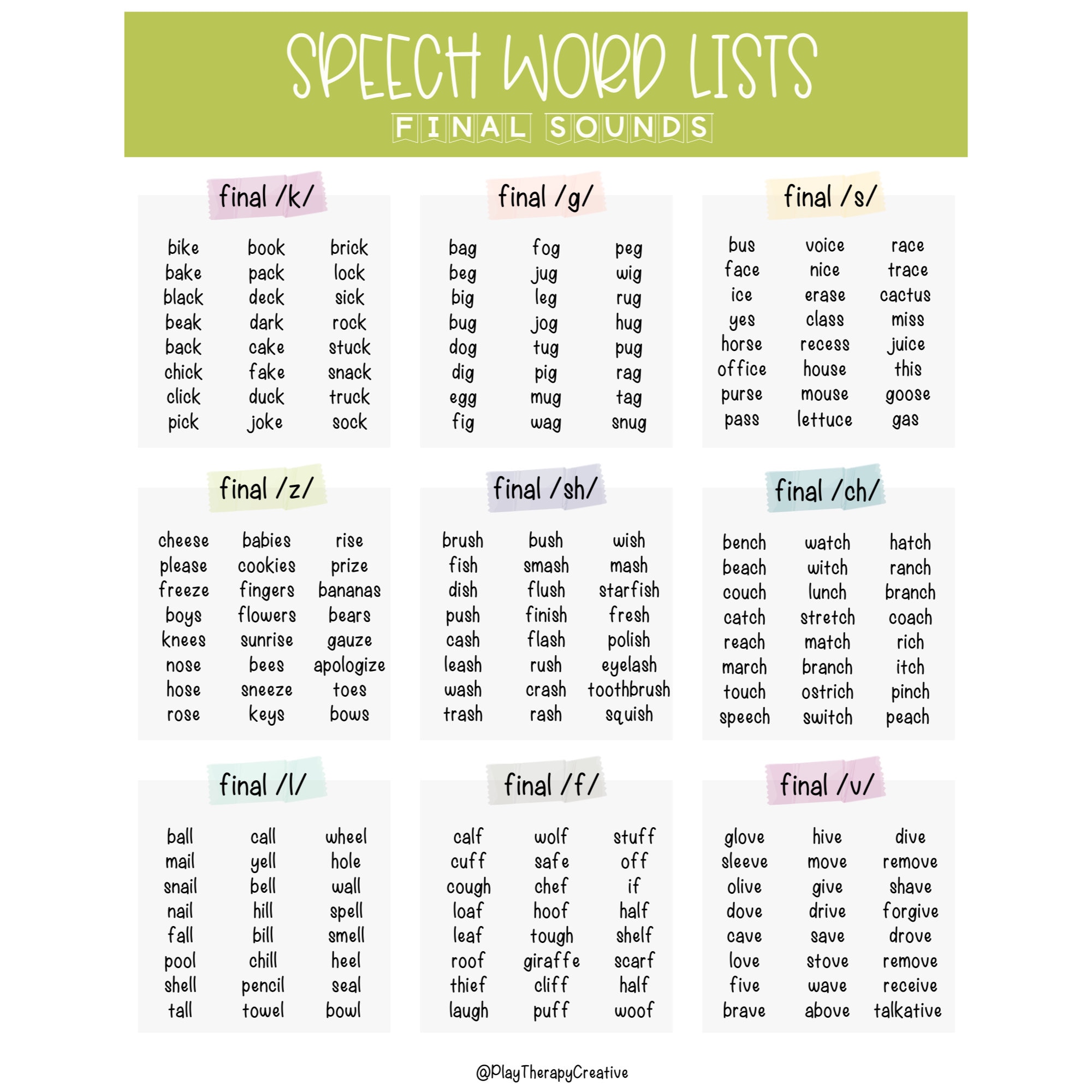 Speech Therapy Word Lists Set of 4 / Child Development / | Etsy