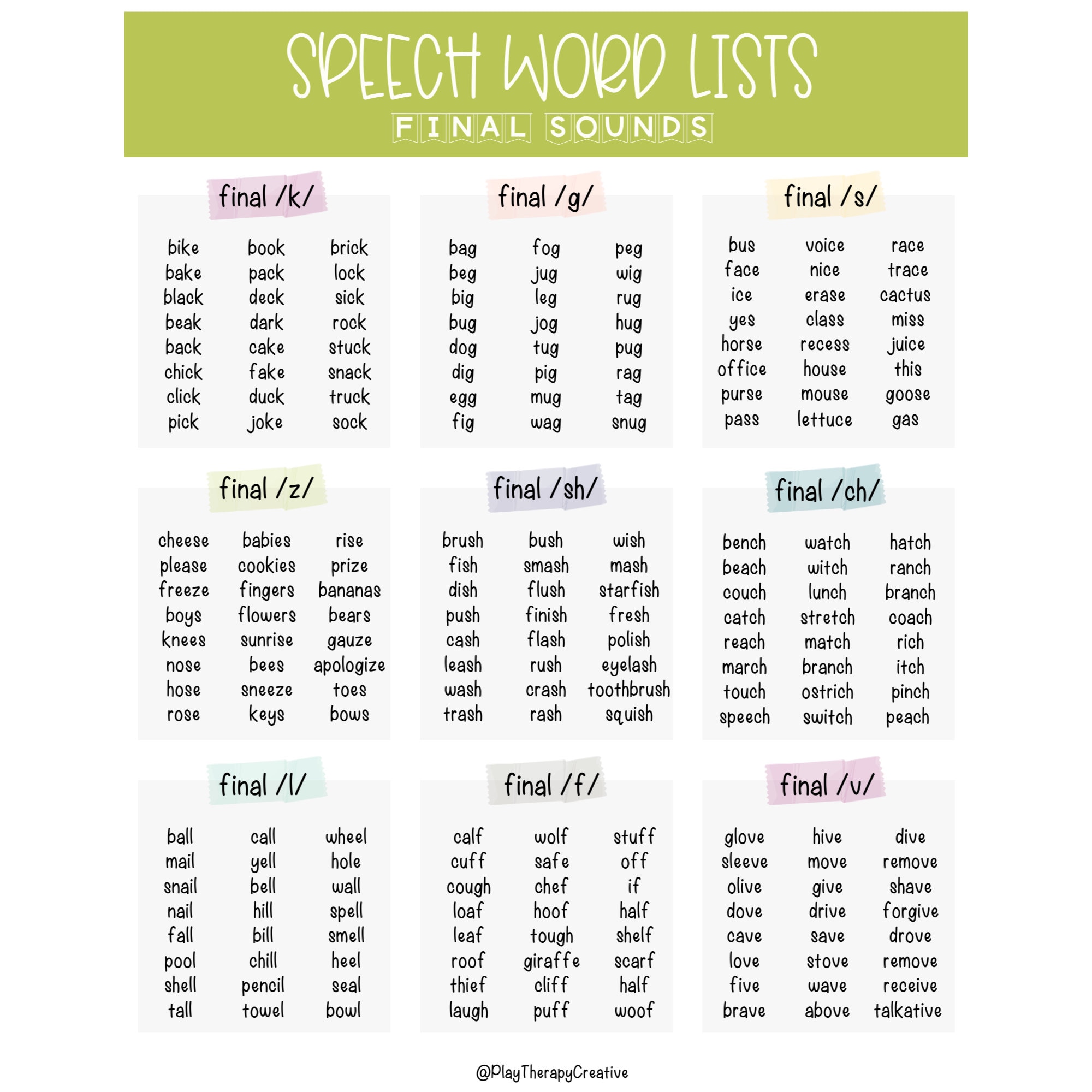 speech word lists f