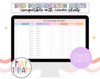 IEP & Therapy Documentation Bundle for Canva Sheets | Editable SLP and SpEd Teacher Organization Sheets for IEPs, Assessments, Data Tracking