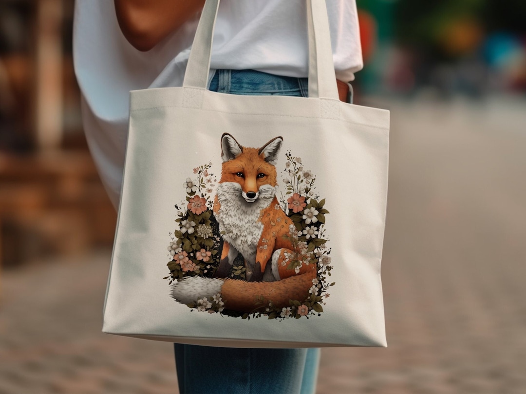 Cute Fox Floral Tote Bag, Forestcore Bag, Wildlife Tote Bag, Cute Boho ...