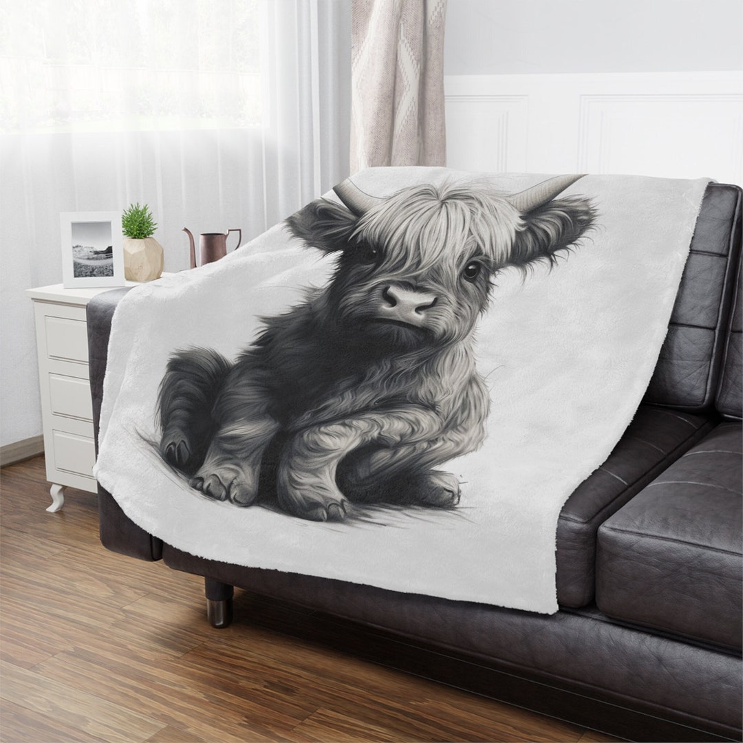 Dear Baby Gear Deluxe Baby Blanket - Double Layer Minky, 40"x30", Gray Highland Cow Design, Ultra Soft & Durable
