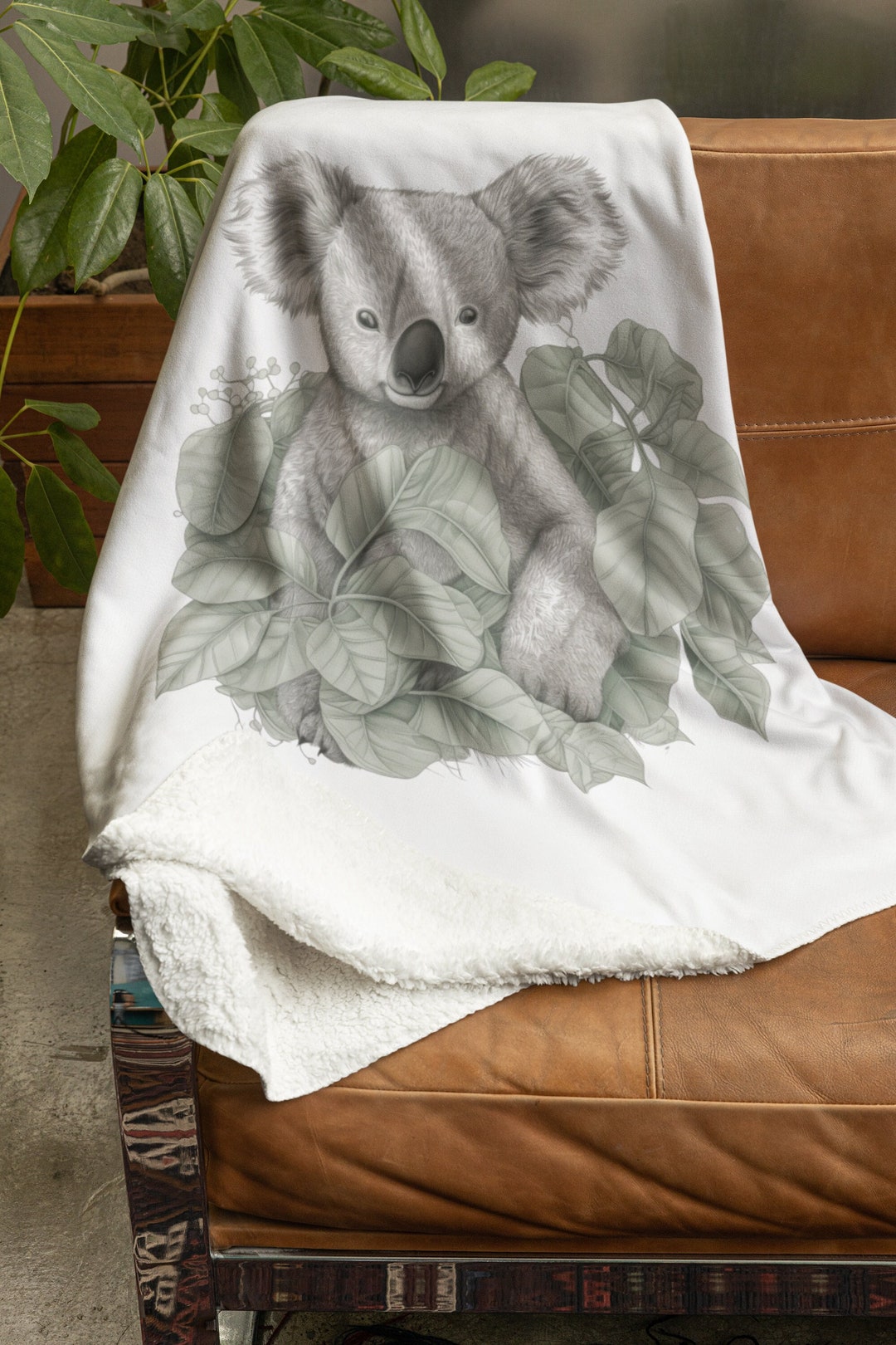Cute Koala Bear Sherpa Fleece Blanket, Gift for the Koala Lover, Animal