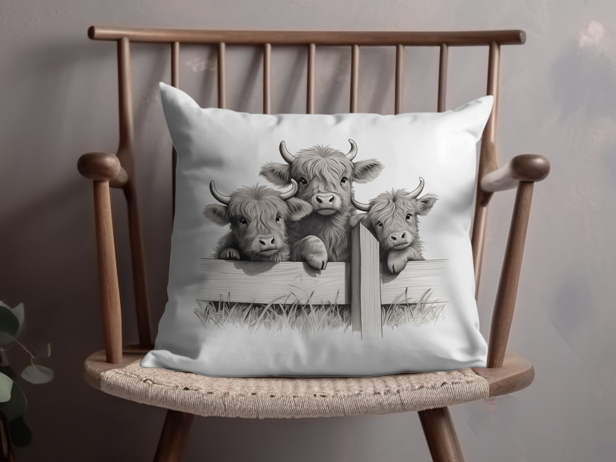 Federa Per Cuscino 45x45 Cm Con Mucca Delle Highland E Fiori Di Bimbo – Stampa Su Due Lati – ZFENGYYUAN