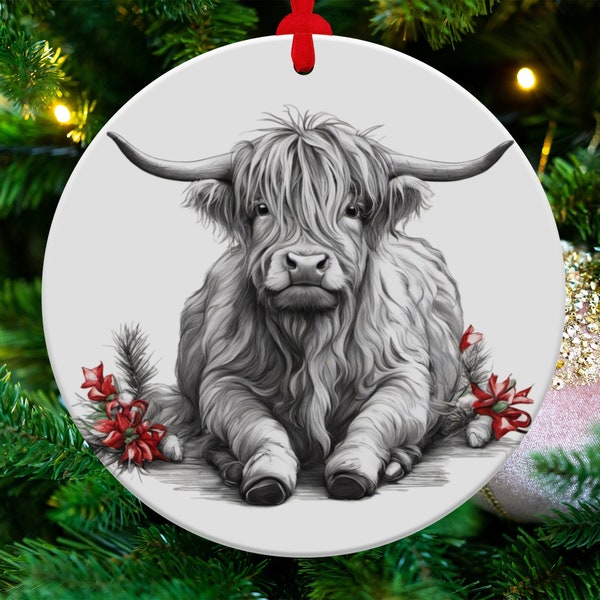 Highland Cow Christmas 2023 Ornament, Vintage Highland Cow Ornament, Christmas Gift for Cow Lover, Kids Ornaments, Farmhouse Ornament