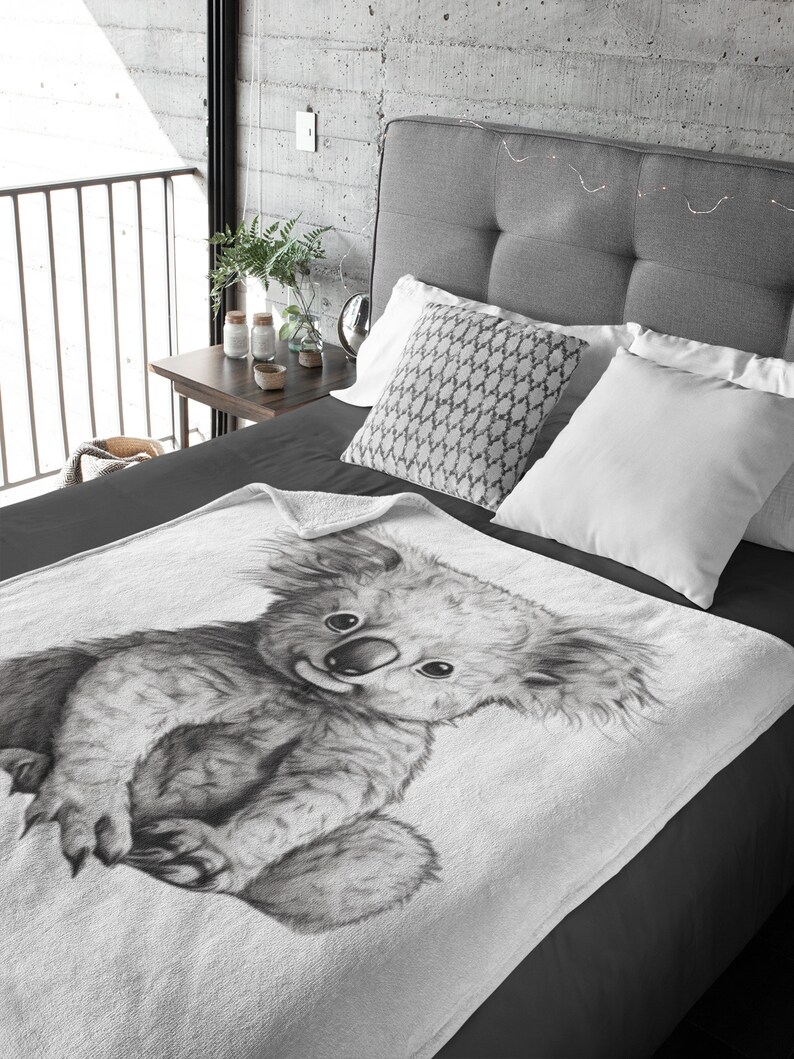 Cute Koala Bear Sherpa Fleece Blanket, Gift for the Koala Lover, Animal