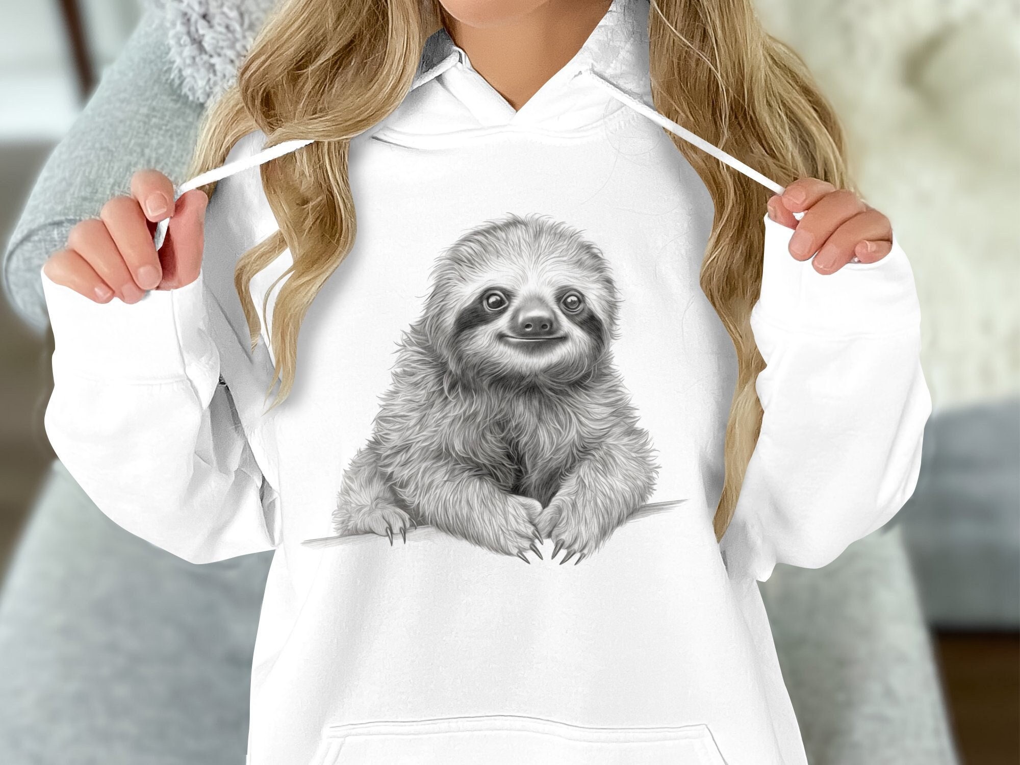 Sibling Matching Allover Sloth Print Hooded Raglan-sleeve Set