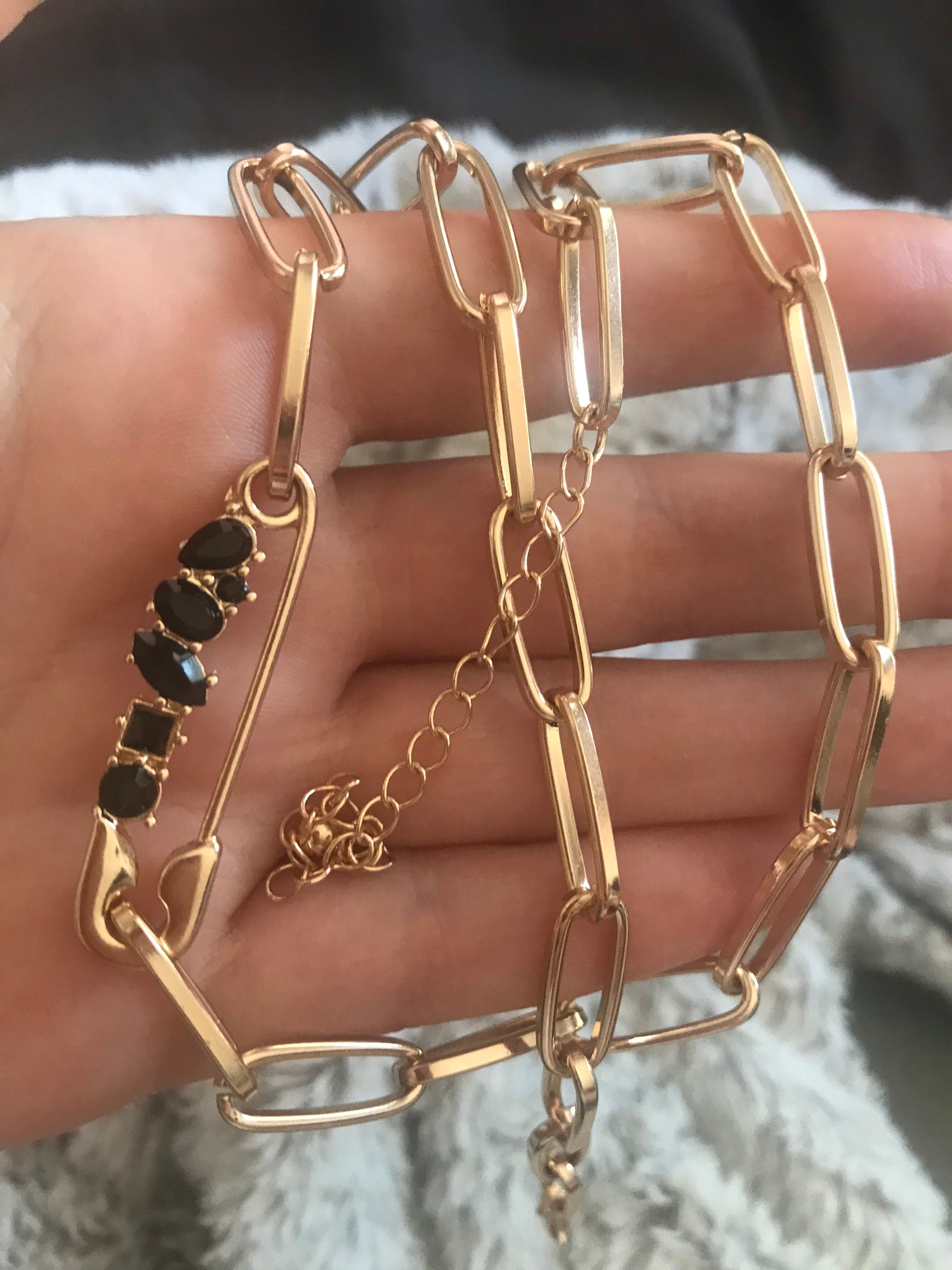 Paperclip jewelry set with black stone. Etsy