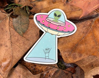 Autocollant en vinyle extraterrestre Take me to your leader, décalcomanie pour ordinateur portable