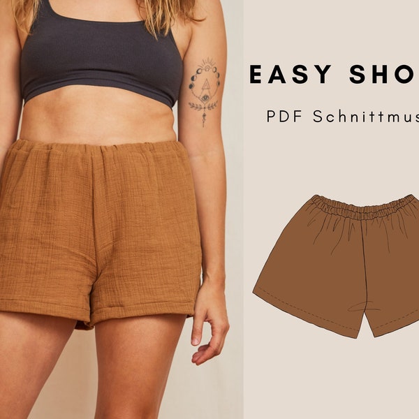 Einfache Shorts / Kurze Hose / Pyjama Hose / Boxershorts PDF Schnittmuster und Nähanleitung auf DEUTSCH