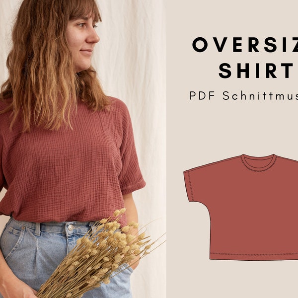 Oversize Casual T-Shirt Kleid Cropshirt Digitales Pdf Schnittmuster von Größe 34-44 / XS-XXL / Deutsch