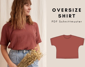 Oversize Casual T-Shirt Kleid Cropshirt Digitales Pdf Schnittmuster von Größe 34-44 / XS-XXL / Deutsch