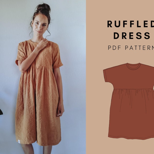 Robe avec manches et jupe froncée / robe smockée / patron de couture /TAILLE 32-46 // 4-18 // 0-14 / ANGLAIS