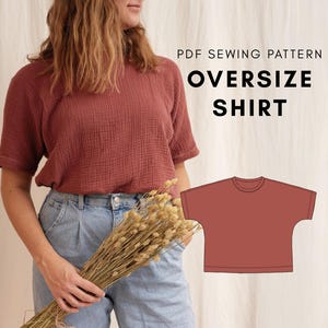 Oversize Casual Camiseta Vestido Cropshirt Patrón de costura digital Pdf para tallas 34-44 / XS-XXL / Inglés