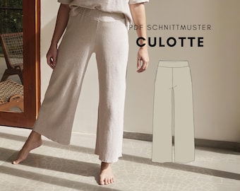 Wide Jersey Pants / High Waist Culottes / Yoga Pants / Shorts / Lounge Wear / Knit Pants PDF Sewing Pattern and Instructions in German