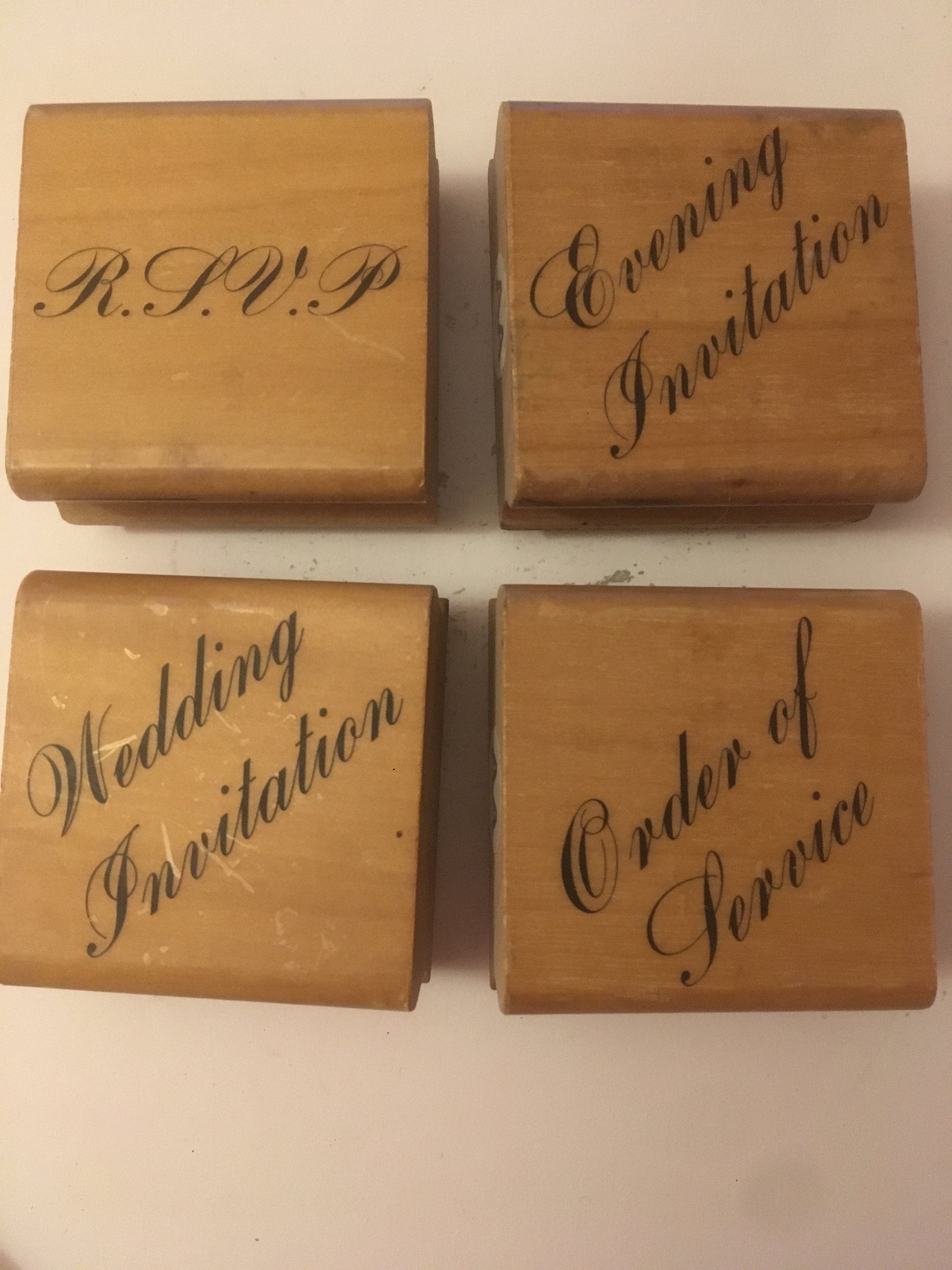 Wood mounted Rubber Stamp Set of 4 Wedding Phrases Designs Etsy
