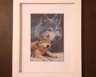 Wolf Cross Stitch Handmade Framed Wall Art Vintage