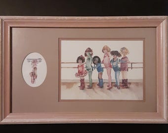 Ballerina Girls Practicing in Dance Studio Framed Wall Art Collectible Rare Vintage