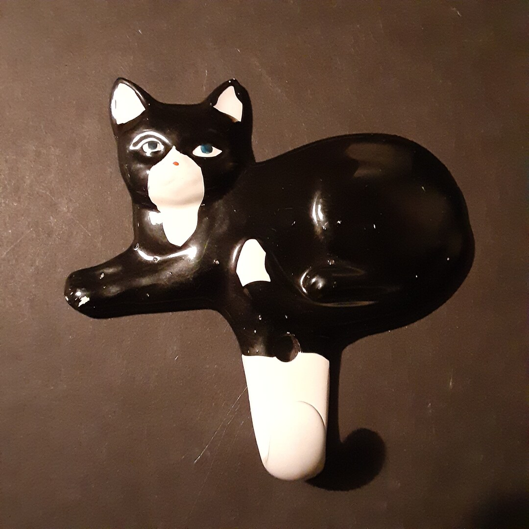Black and White Ceramic Cat Wall Hanger Hook Made in Japan Vintage Etsy