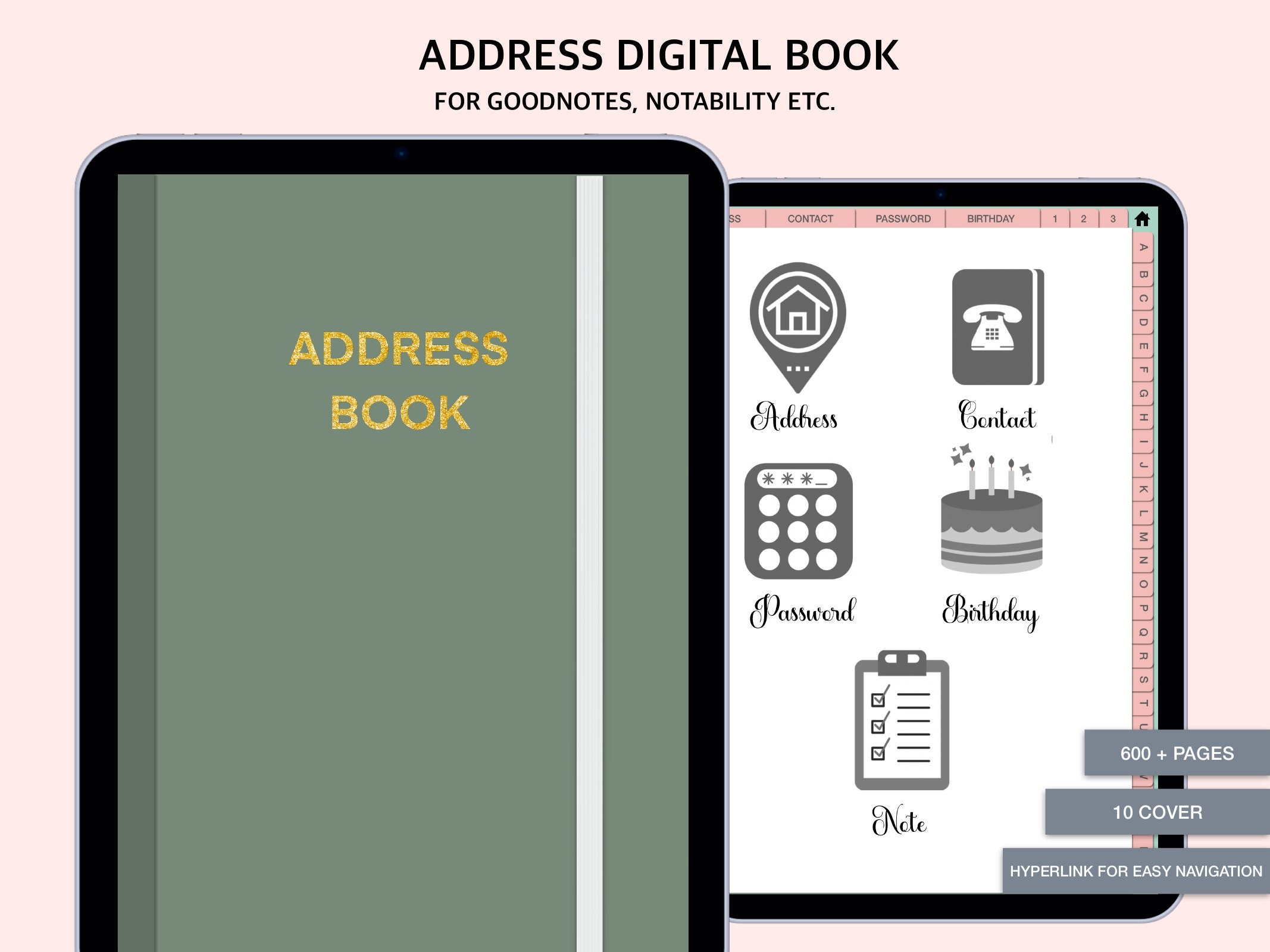 Digital Address Book Contact Tracker Password Tracker Etsy