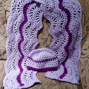 Lilac and Magenta Scarf and Hat.