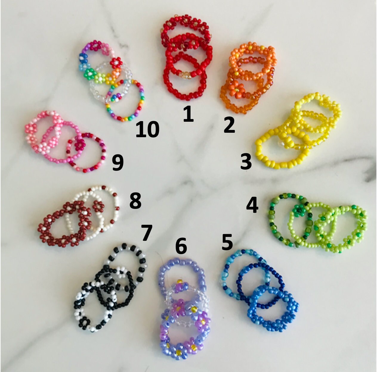 Beaded flower ring set stretchy aesthetic ring set elastic Etsy