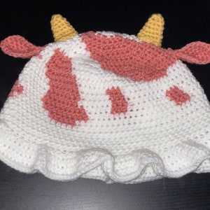 Strawberry Cow Print Crochet Bucket Hat image 3