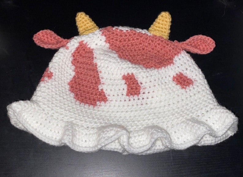 Strawberry Cow Print Crochet Bucket Hat image 3