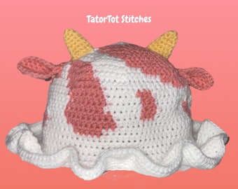 Strawberry Cow Print Crochet Bucket Hat