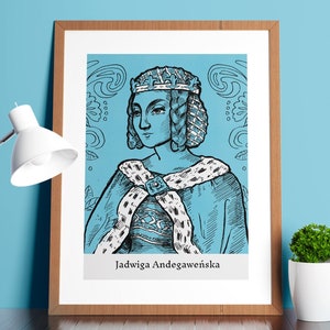 Jadwiga of Poland Illustration Poster Folkart Print Folklore Poland Queen of Poland Polish Ceremony History of Fashion image 1