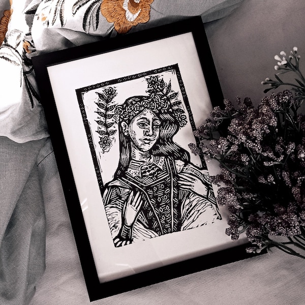 Marzanna - Linoryt - Polish Folklor - Linocut - Graphic - Print - Odbitka -  Grafika - Polski Folklor - Rusałka - Mitologia Słowiańska