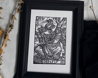 Taniec Śmierci - Opat - Dance Macabre - The Abbot - Hans Holbein Copy- Linocut - Linoryt - Graphic - Grafika - Print - Odbitka - Kopia