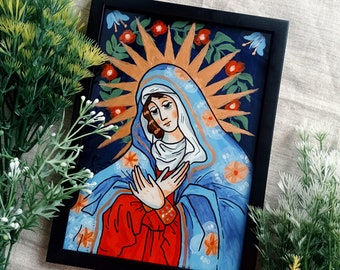 Our Lady of the Gate of Dawn - Painting on glass - Painting - Glass - Folklore - Folk art - Poland - Village - Christ