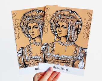 Bona Sforza - Queen of Poland -  Print - Illustration - Folkart - A5 - Folklore - Legends - Poster - Fashion History - Renaissance - Gown