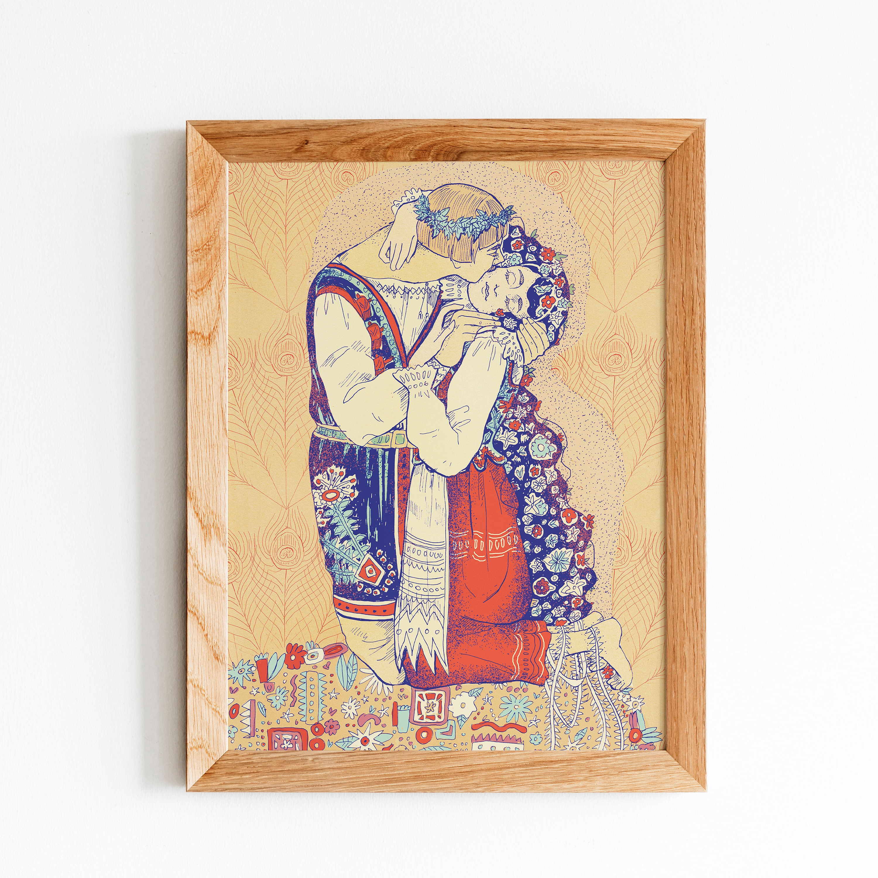 The Kiss in theKrakow folk costumes - Poster - Illustration - Print - Art - Picture - Copy - Polish Folklore - Slavs - Gustav Klimt