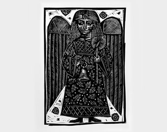 Angel - Linocut - Print - Saint - Print - Folk Art - Poland - Folklore - Christianity - Archangel