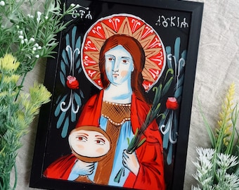Saint Lucia - Painting on glass - Painting - Glass - Folklore - Folk art - Poland - Village - Christ - Lucy