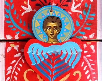 Baubles - Red Angels - Icon - Christmas Decorations - Image - Poland - Painting - Religion - Hand-painted - Handicraft
