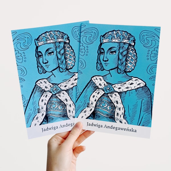 Jadwiga de Anjou - Reina de Polonia - Ilustración - A5 - Arte popular - Folclore - Cartel - Impresión - Historia de la moda - Edad Media