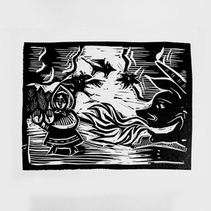 Fleeing Soul - Linocut - Graphic - Print - Devils - Demons - Magic - Halloween - Slavic - Folklore