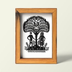 Adam and Eve -  Print - Illustration - Folkart - A5 - Folklore - Legends - Poster