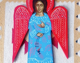 Angel - Icon - Portrait - Image - Poland - Picture - Painting - Religion - Hand-painted - Handicraft - Large - Figurine