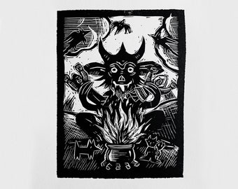 Devil's Feast - Linocut - Print - Print - Graphics - Folklore - Folk Art - Poland - Slavic - Devil - Demon