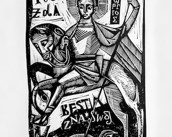 Saint George Fighting the Dragon- Woodcut - Print - Graphic