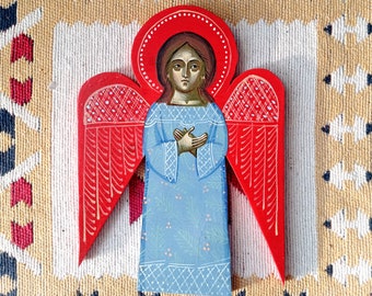 Angel - Icon - Portrait - Image - Folklore - Poland - Cross - Painting - Religion - Hand painted - Handmade - Big - Figure