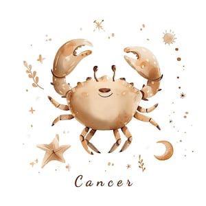 Krebs Sternzeichen PNG Zeichen Clipart, Juni Juli Geburtstag Astrologie PNG, Aquarell Grafik, Sofort Download, digitale Datei, Transparenten Hintergrund