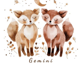 Signo del zodíaco Géminis PNG Clipart, Astrología de cumpleaños de mayo y junio PNG, Gráfico de acuarela, Descarga instantánea, Archivo digital, Fondo transparente