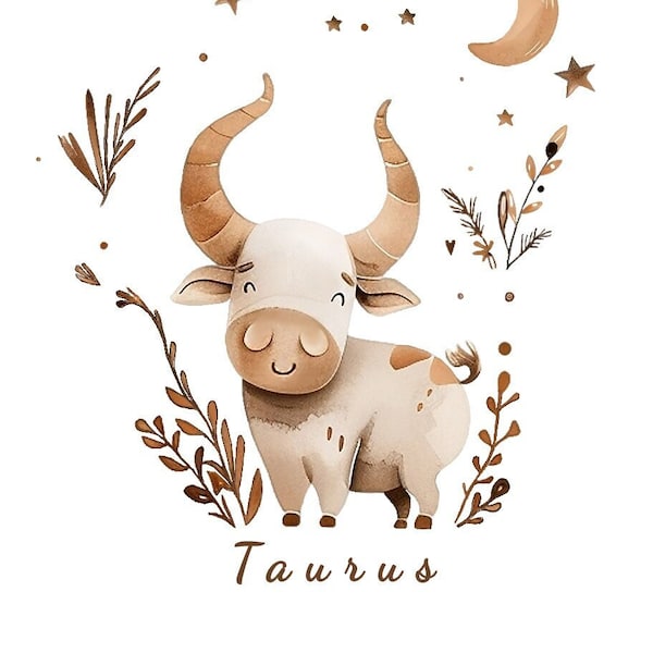 Taurus Zodiac PNG Sign Clipart, April May Birthday Astrology PNG, Watercolor Graphic, Instant Download, Digital File, Transparent Background